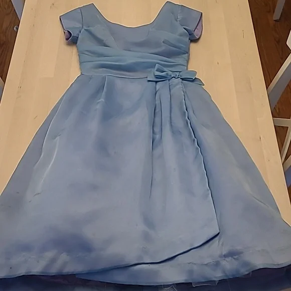 VTG 1950s Handmade Fit n' Flare Layered Blue Short Sleeved Cocktail Dress - Picture 8 of 17